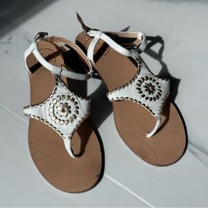 Jack Rogers Womens Leather Thong Heel Open Toe Sandals White Gold Size 11
